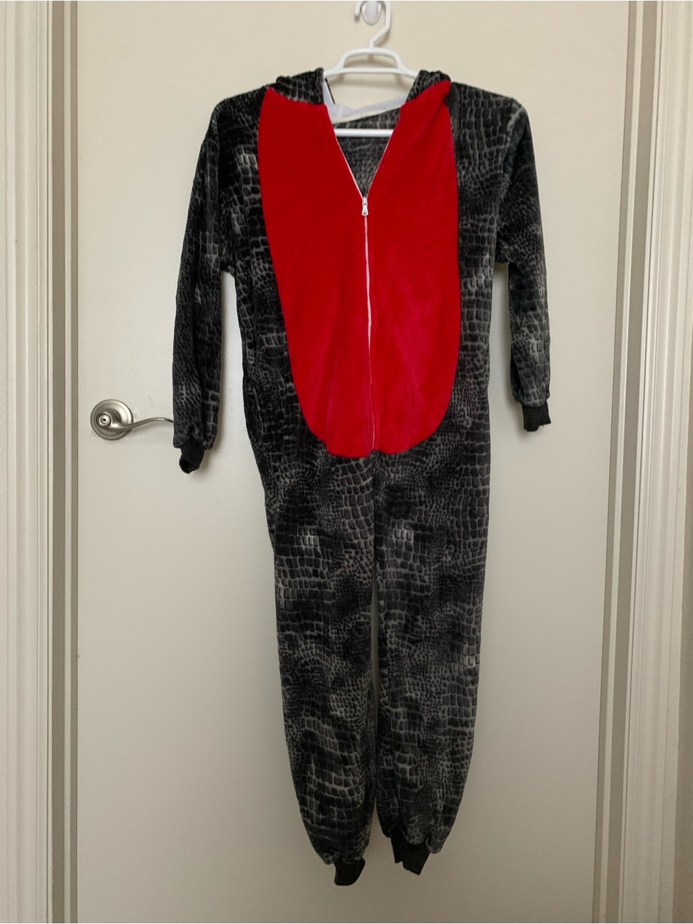 Kids Black Crocodile Print Onesie Costume with Red Front Panel